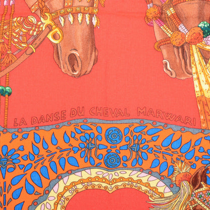 Hermes Cashmere Silk La Danse Du Cheval Marwari Shawl 140 Vermilion Marron Cobalt 4 of 6