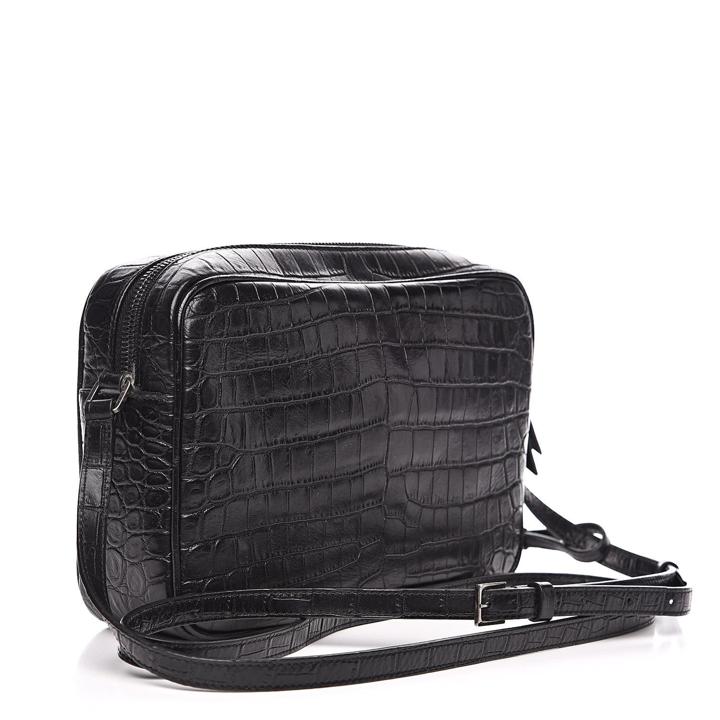 Calfskin Crocodile Embossed Monogram Lou Camera Bag Black