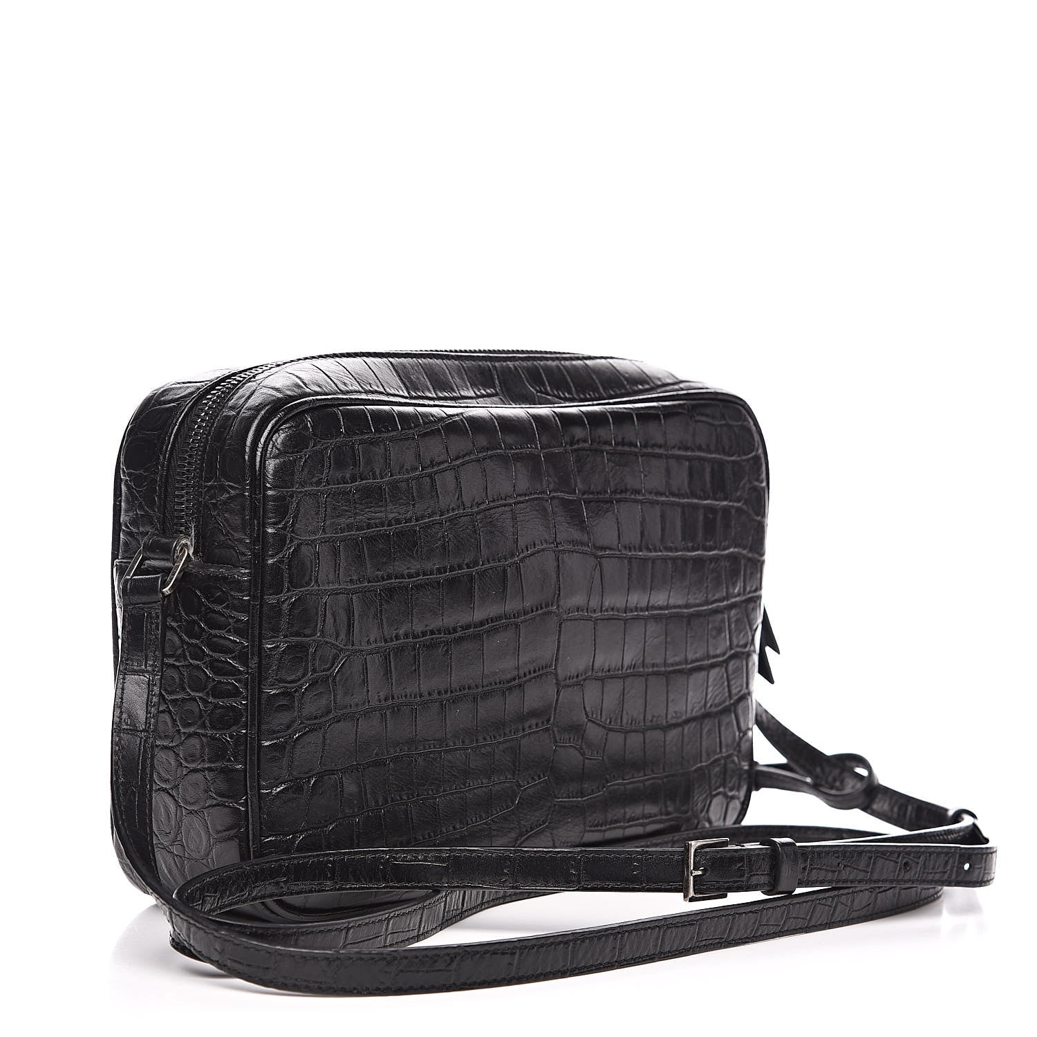 Saint Laurent Calfskin Crocodile Embossed Monogram Lou Camera Bag Black 3 of 11