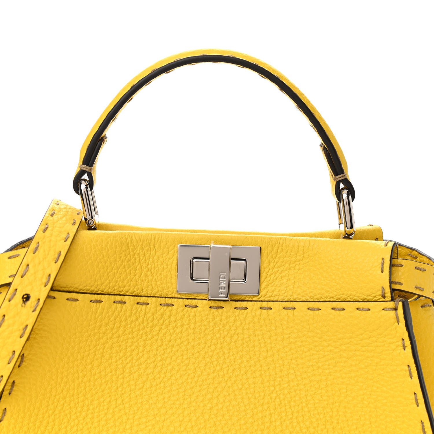 Fendi Cuoio Romano Selleria Mini Peekaboo Iconic Satchel Limone 7 of 9