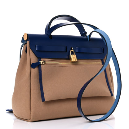 Hermes Military Toile Vache Hunter Herbag Zip Retourne 31 PM Chai Bleu Saphir 4 of 8