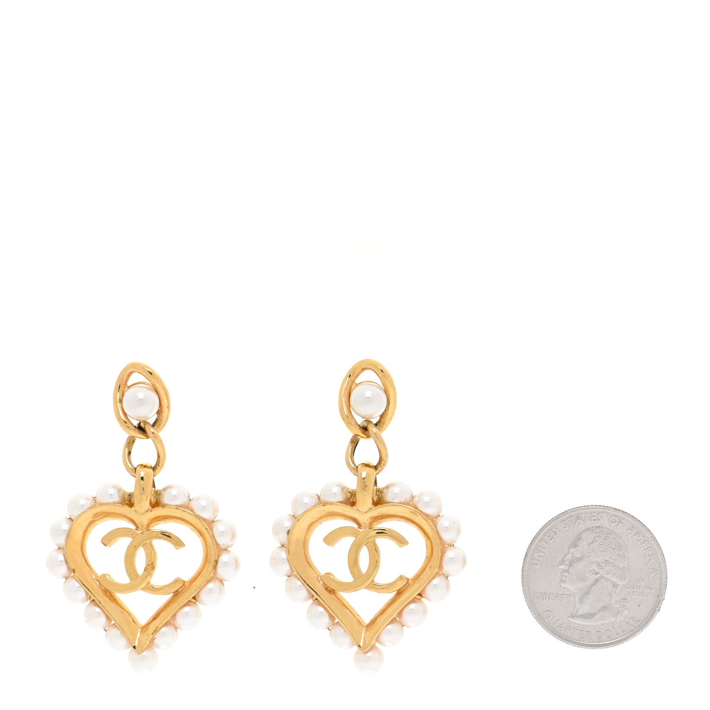 Pearl Heart CC Drop Earrings Gold