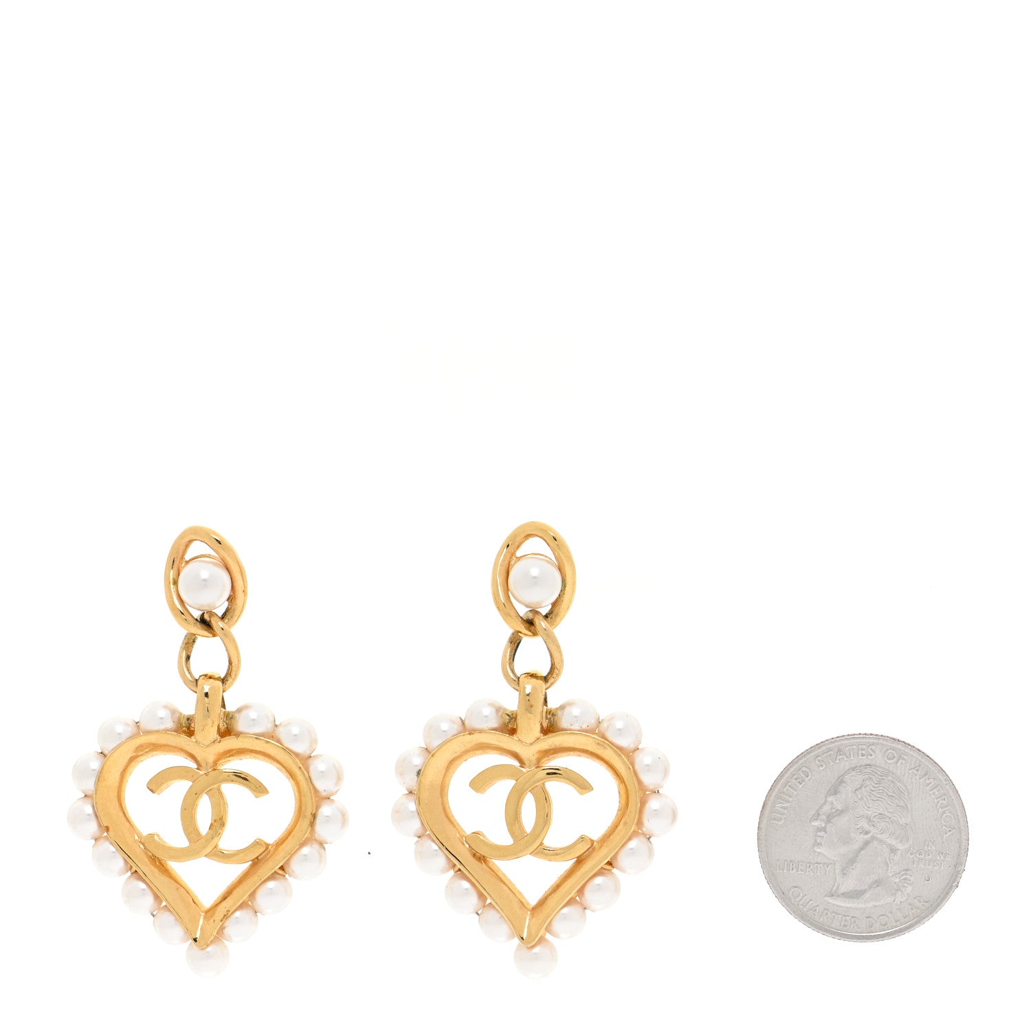 Chanel Pearl Heart CC Drop Earrings Gold 2 of 7