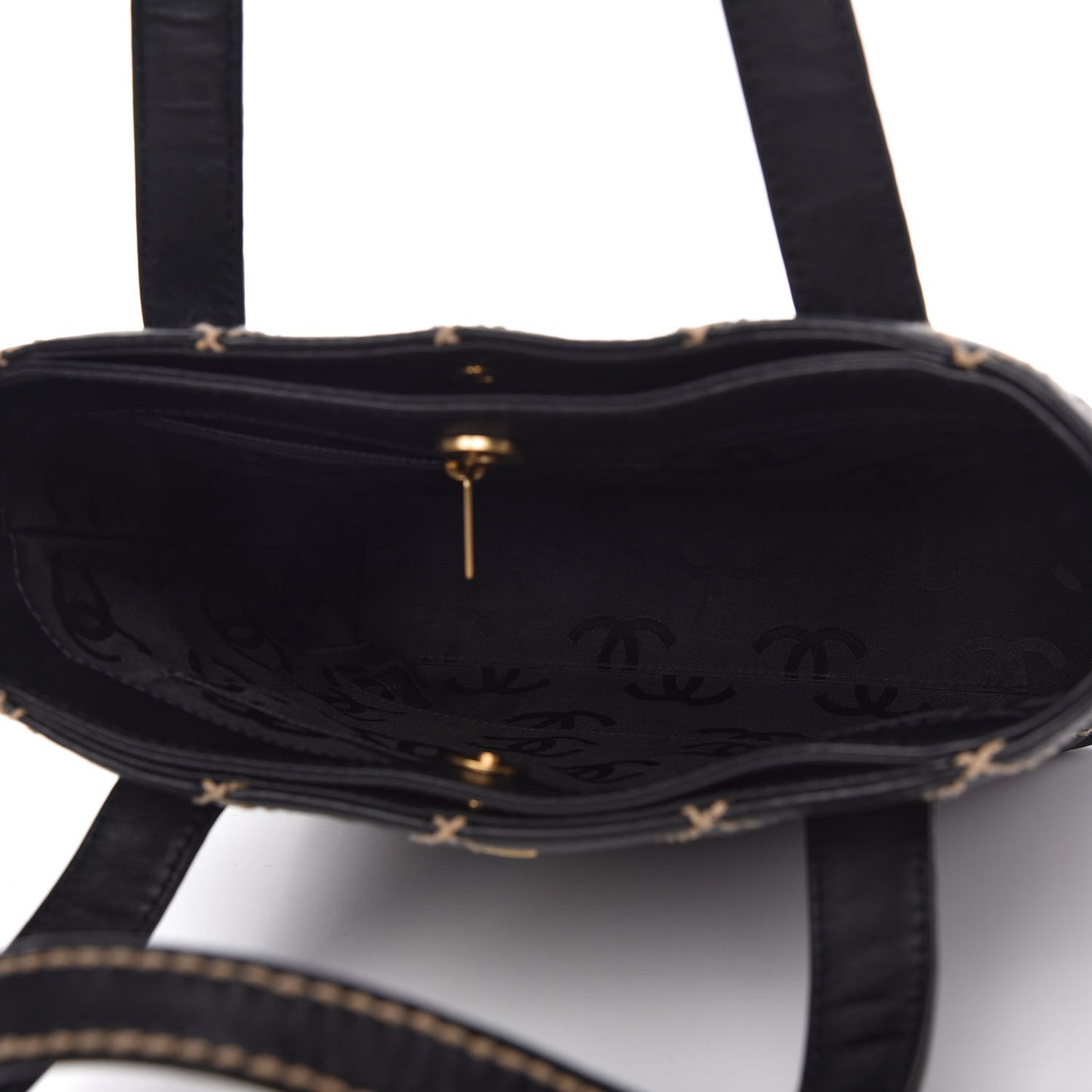Calfskin Contrast Stitch Surpique Tote Black