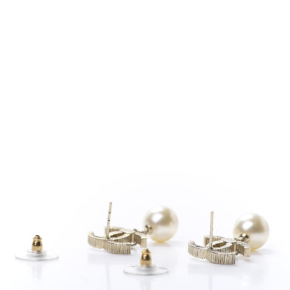 Chanel Crystal Pearl CC Drop Leaf Earrings Gold 3 of 5
