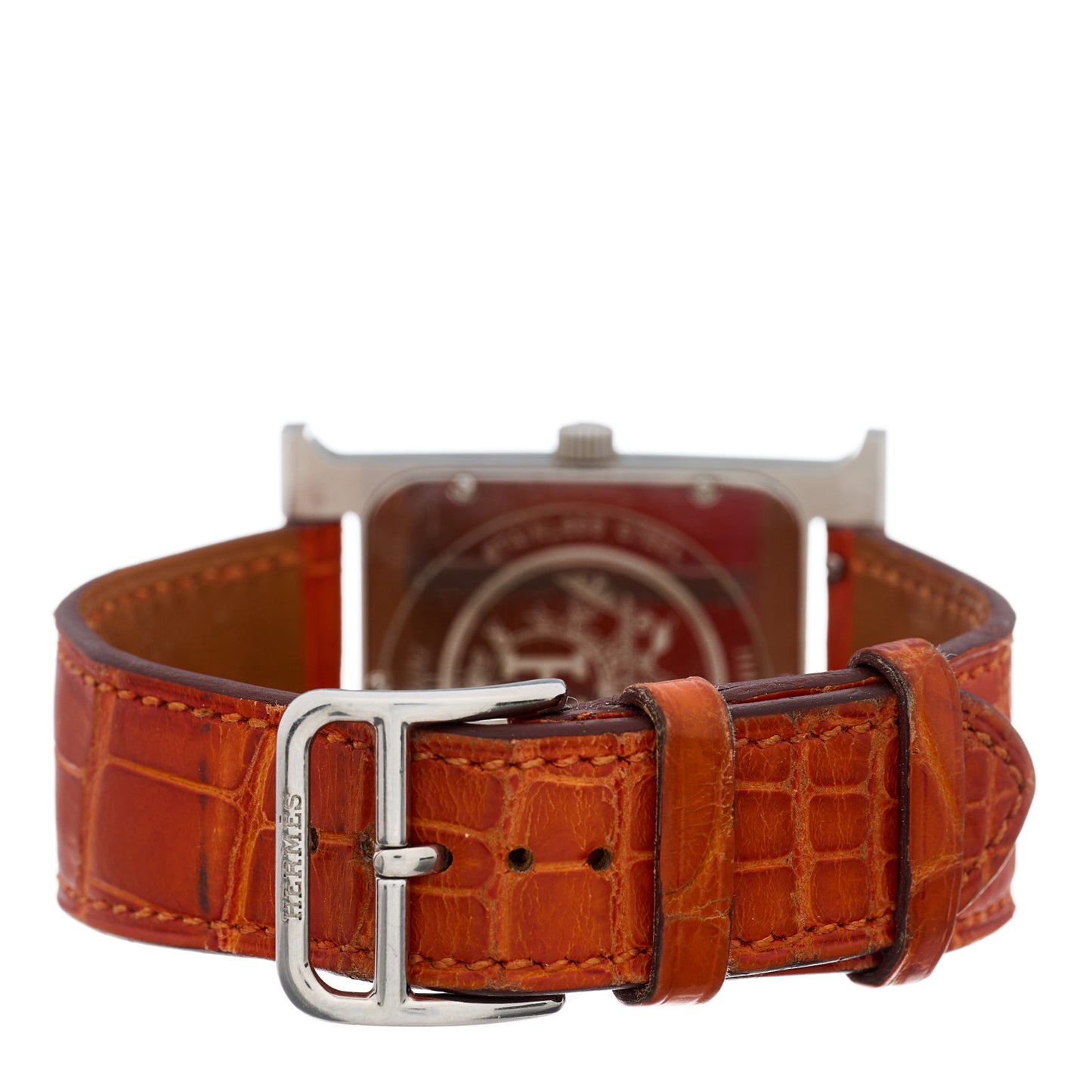 Stainless Steel Alligator Diamond Mother of Pearl 30.5mm Heure H Hour Quartz Watch Orange