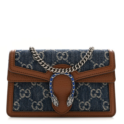 Gucci New Denim GG Monogram Dollar Calfskin Enamel Super Mini Dionysus Shoulder Bag Blue Tea Cuir Epilog Electric Blue 1 of 11