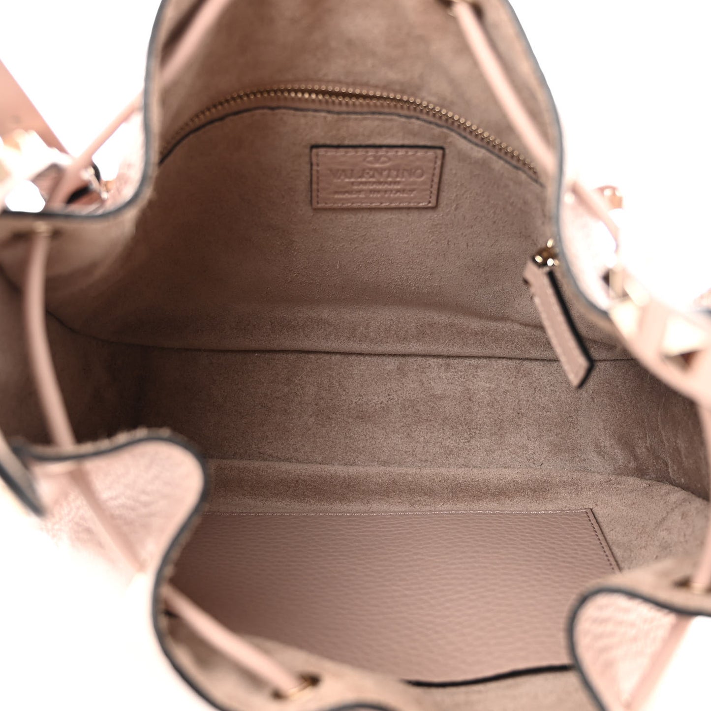 Grained Calfskin Rockstud Bucket Bag Poudre