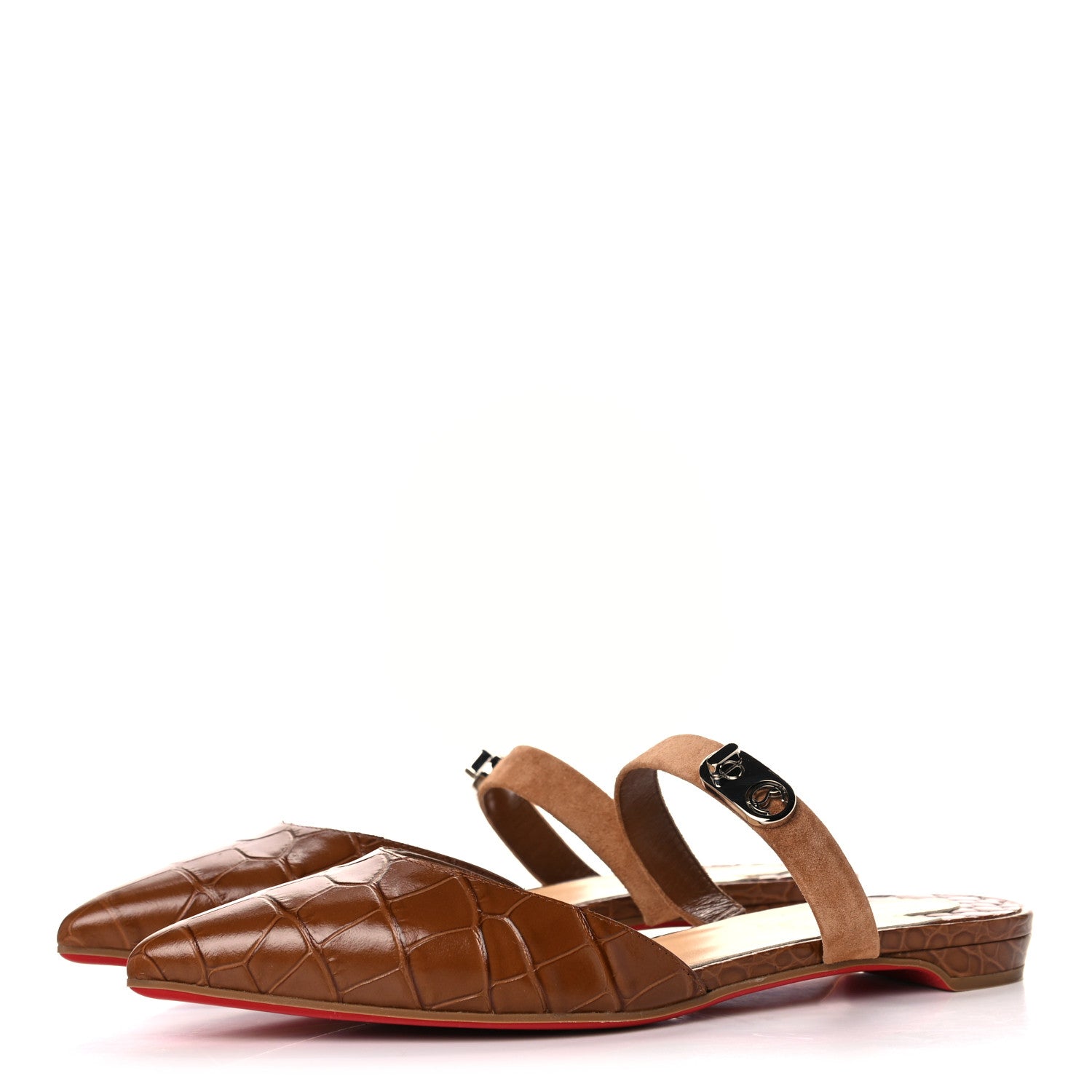 Christian Louboutin Calfskin Crocodile Embossed Choc Lock Flats 36 Biscotto 3 of 9