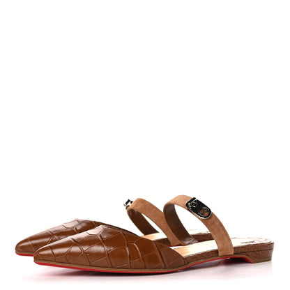 Christian Louboutin Calfskin Crocodile Embossed Choc Lock Flats 36 Biscotto 3 of 9