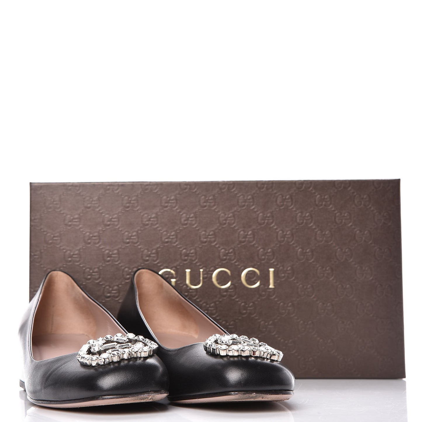 Nappa Crystal Interlocking G Low Heel Pumps 39 Black