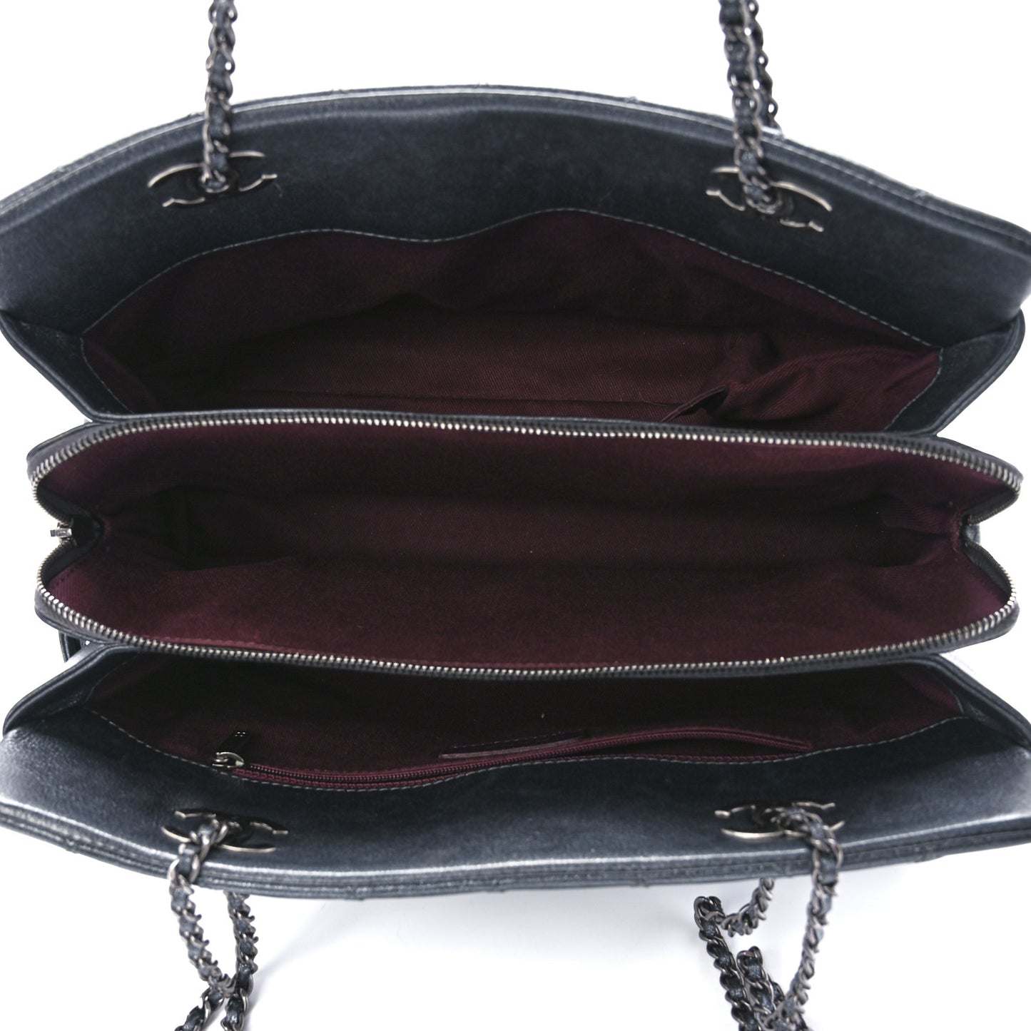 Iridescent Goatskin Quilted CC Eyelet Tote Blue
