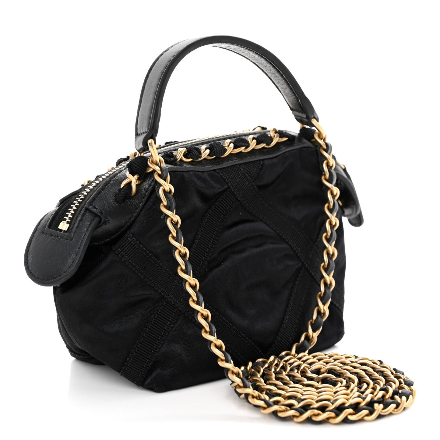 Nylon Grosgrain Quilted Lifestyle Clutch with Chain Black