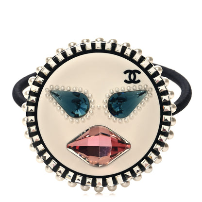 Chanel Resin Pearl Emoji Hair Tie Black White 1 of 4