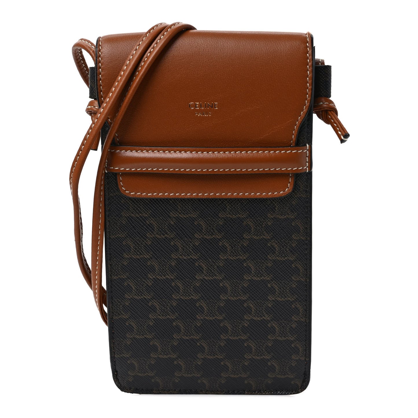 Triomphe Canvas Lambskin Phone Pouch With Flap Tan