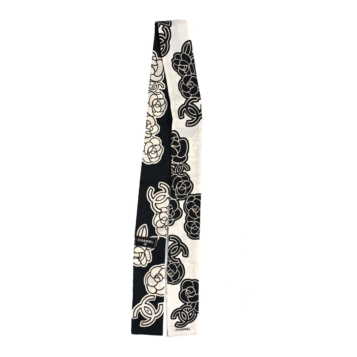 Silk CC Camellia Slim Bandeau Ecru Black