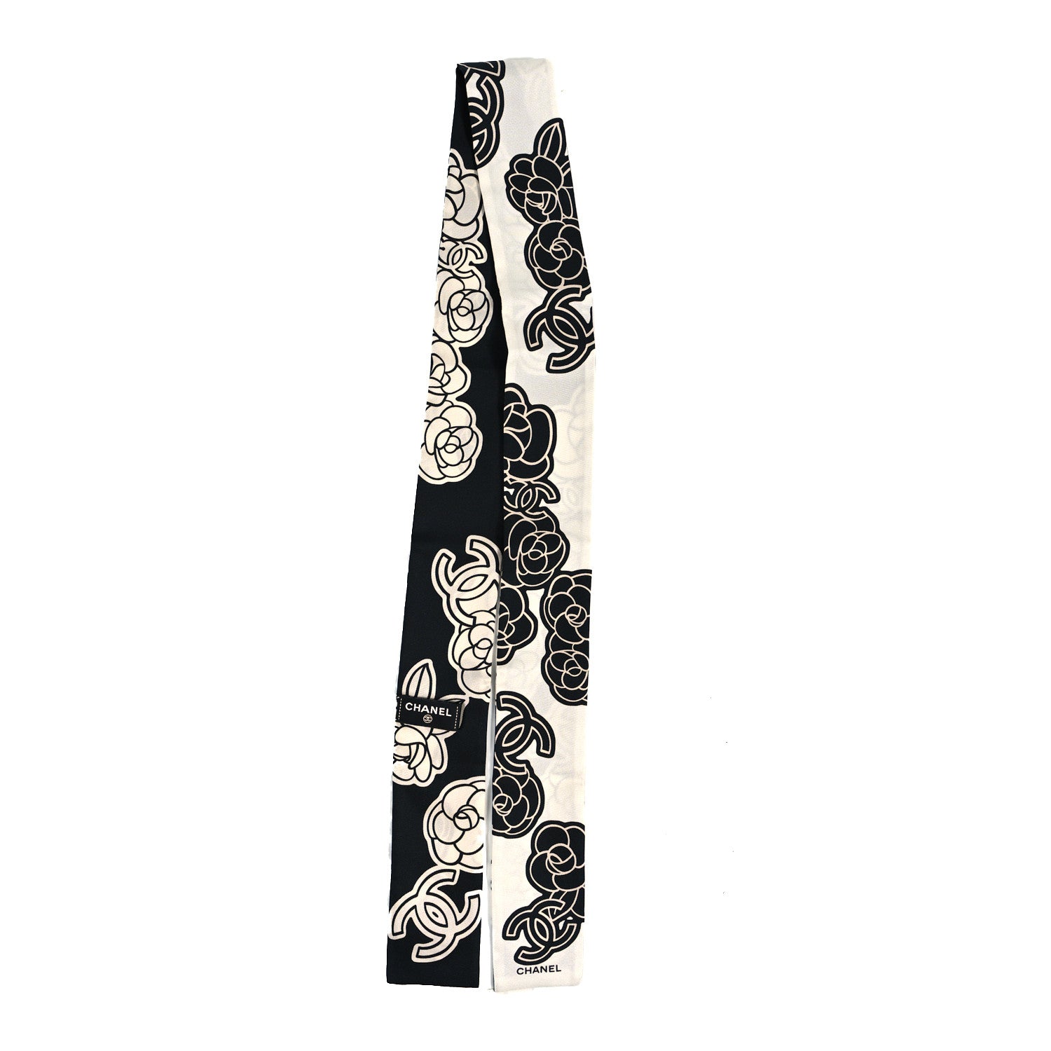 Chanel Silk CC Camellia Slim Bandeau Ecru Black 2 of 3