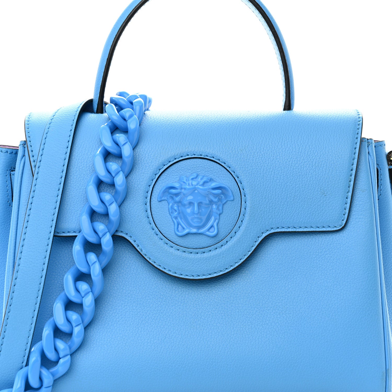 Versace Calfskin Medium La Medusa Top Handle Handbag Blue 7 of 12