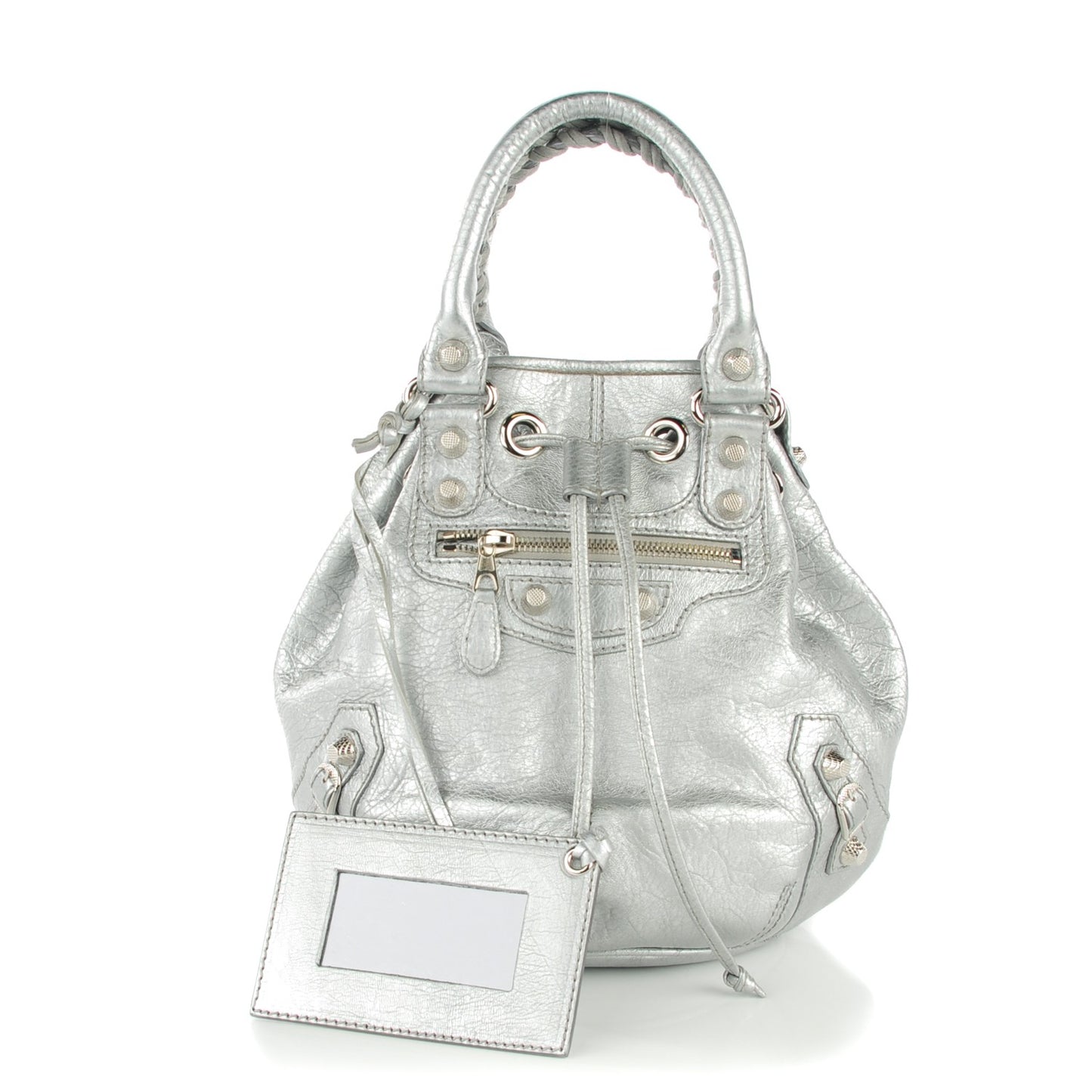 Agneau Giant 12 Silver Hardware Mini Pompon Gris Aluminum