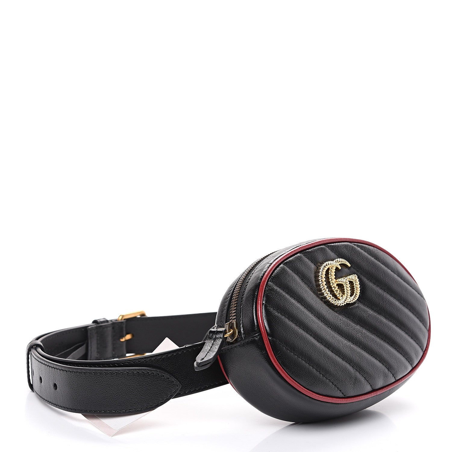 Gucci Azalea Calfskin Matelasse Diagonal Torchon GG Marmont Belt Bag 85 34 Black Romantic Cerise 3 of 11