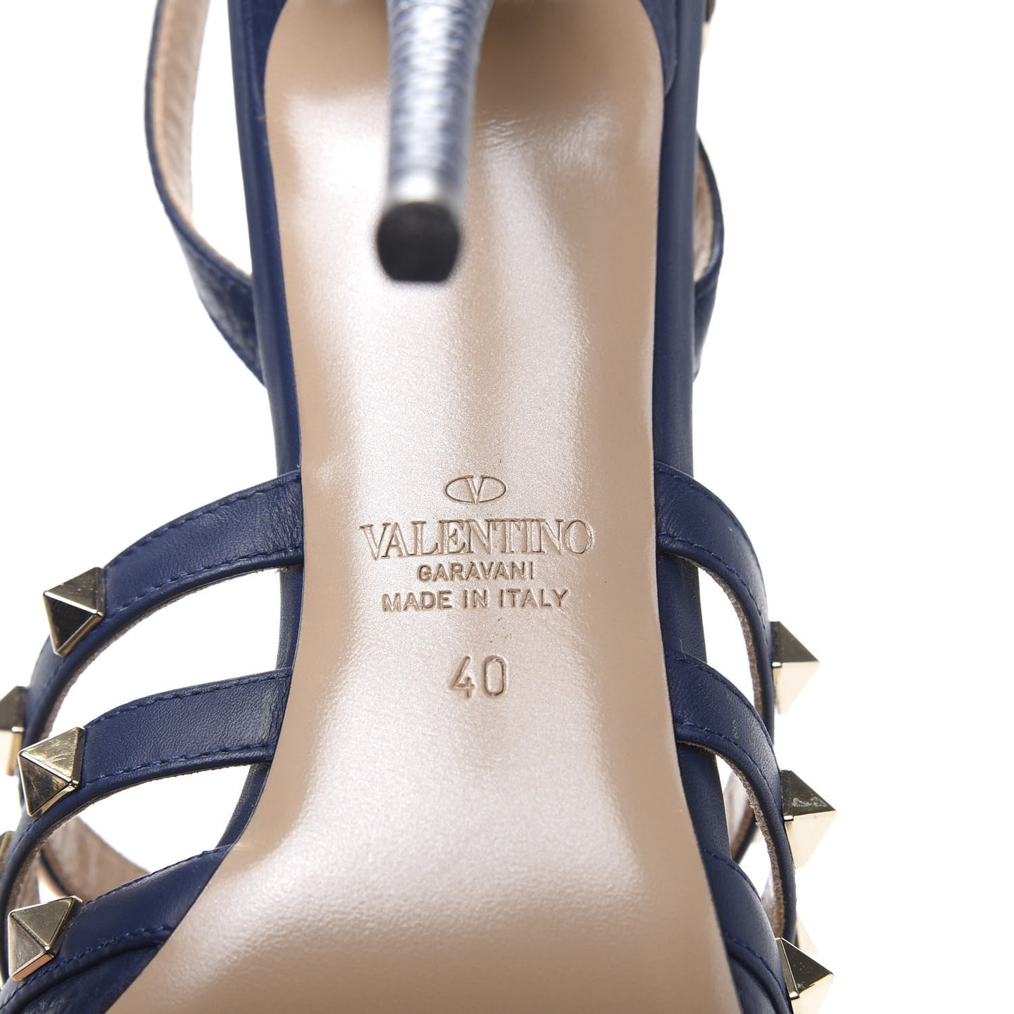 Pebbled Calfskin Rockstud Cage Slingback Pumps 40 Pure Blue