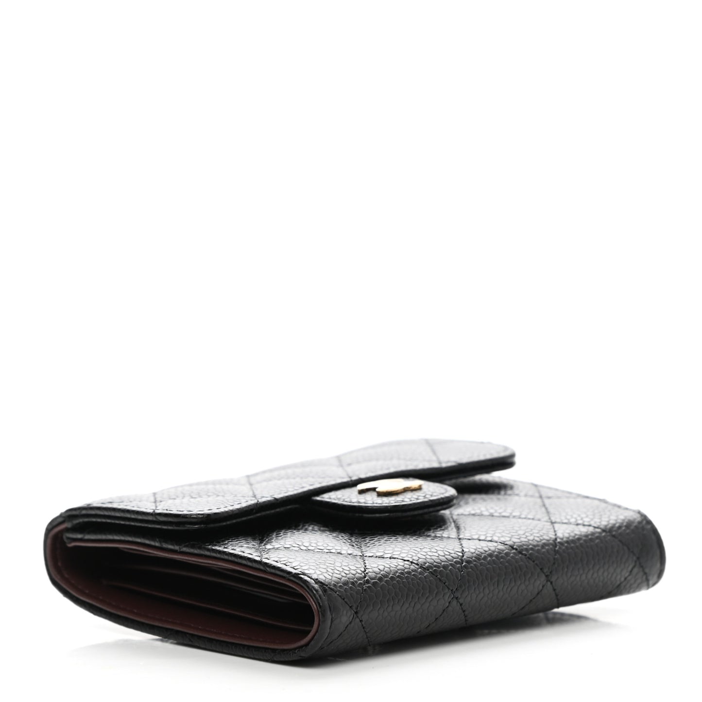 Caviar Quilted Compact Flap Wallet Black