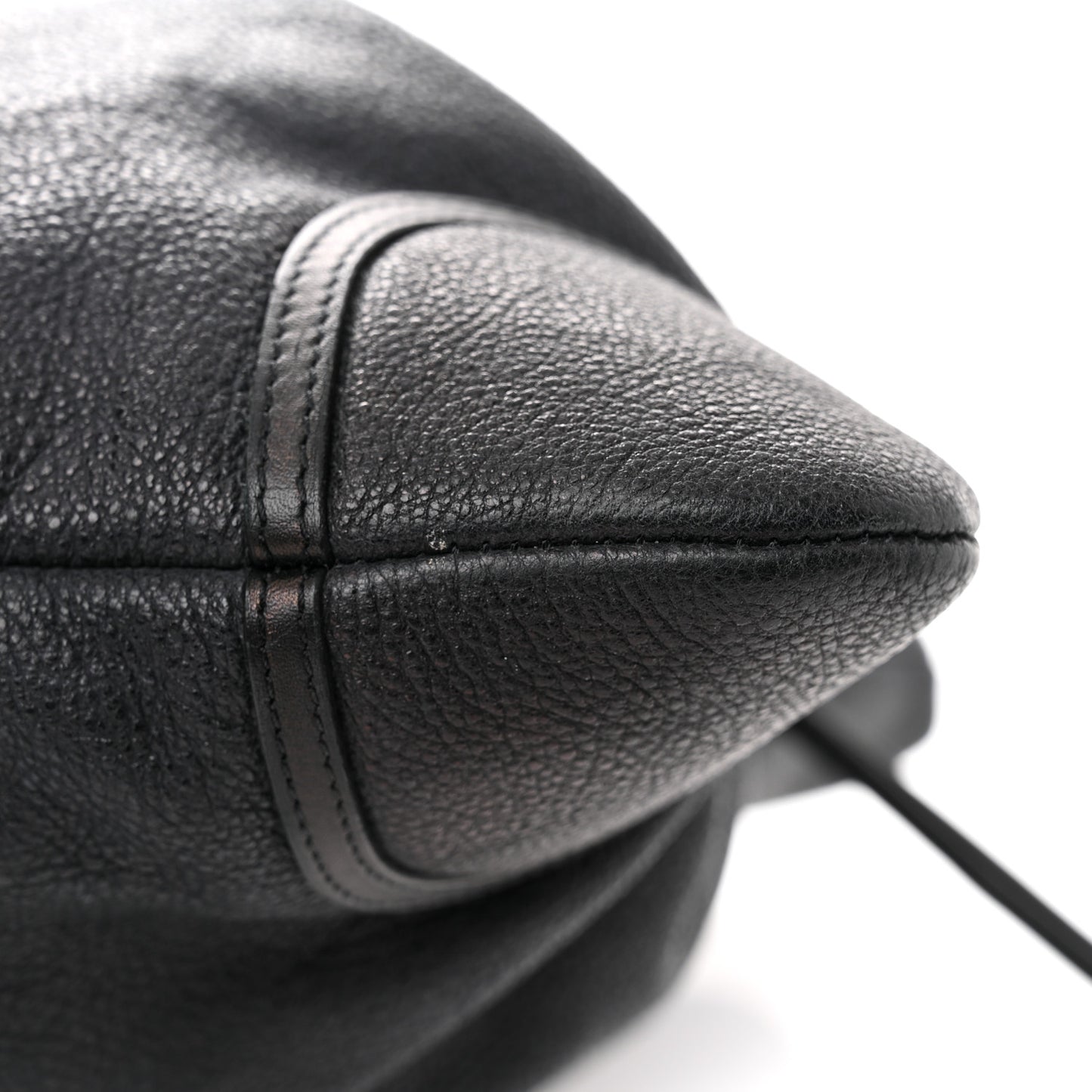 Washed Calfskin Drawstring Tote Black