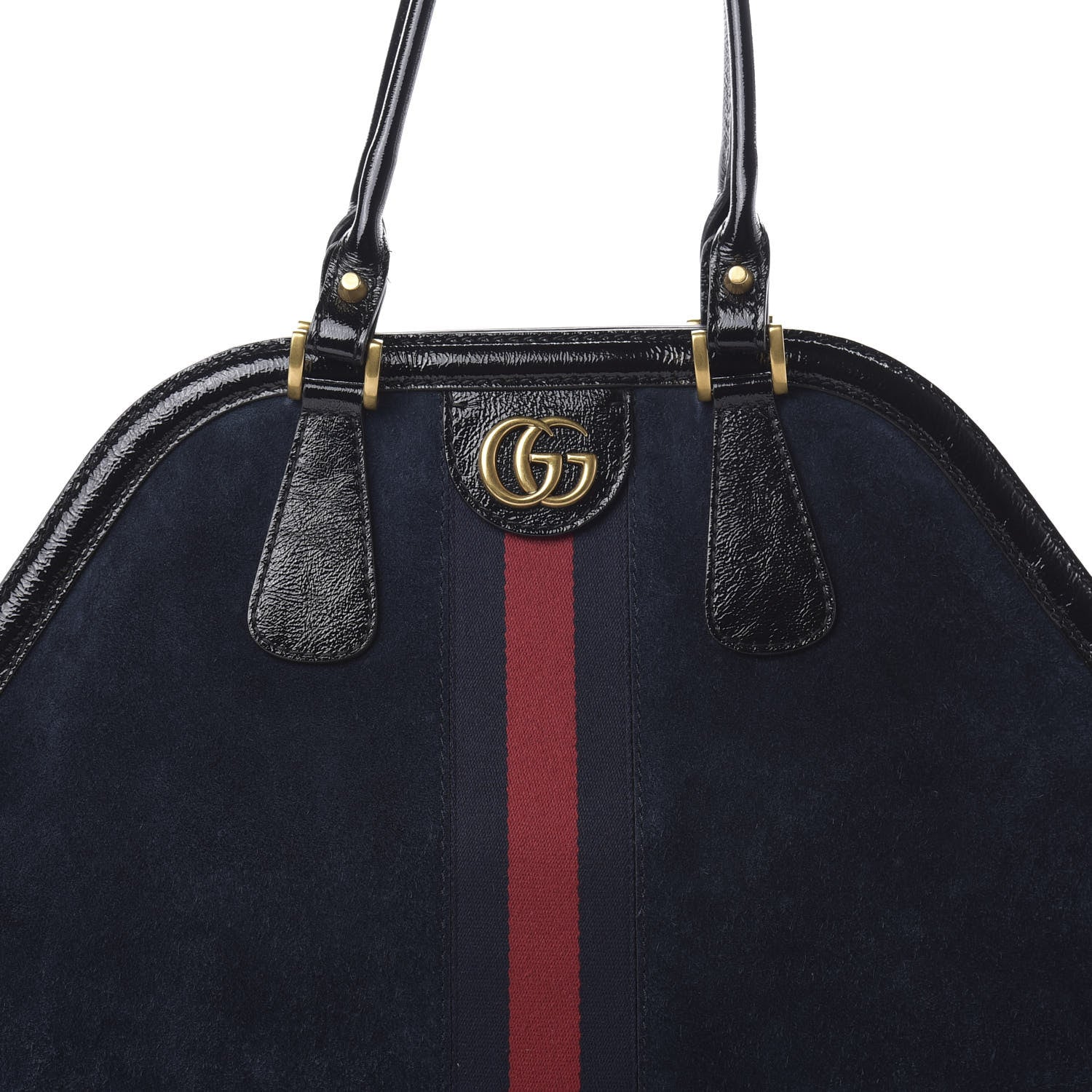 Gucci Suede Patent Ophidia Large Re(Belle) Top Handle Bag Blue Black 8 of 16
