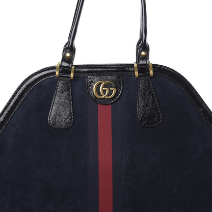 Gucci Suede Patent Ophidia Large Re(Belle) Top Handle Bag Blue Black 8 of 16