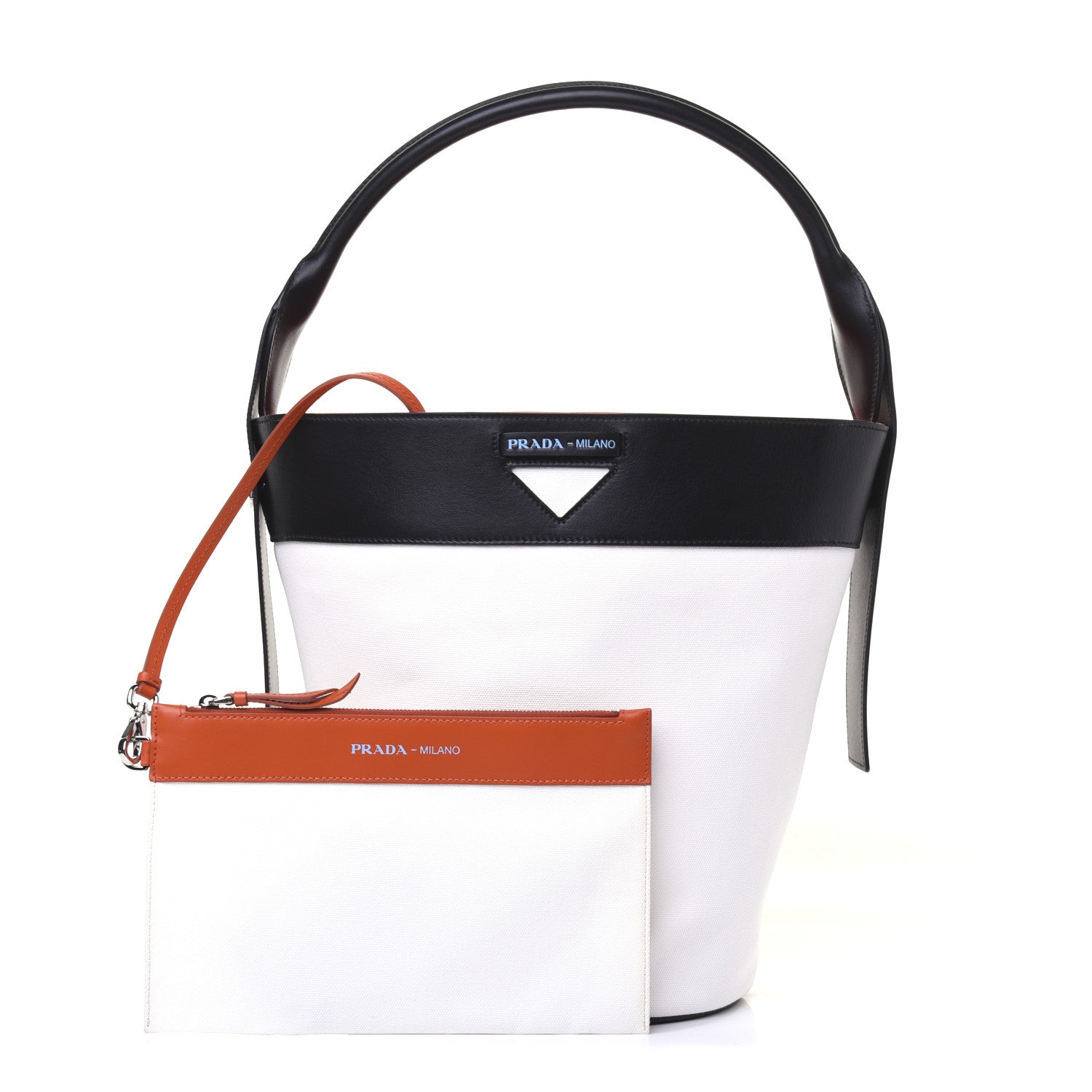 Prada Calfskin Canvas Ouverture Bucket Bag White 1 of 20