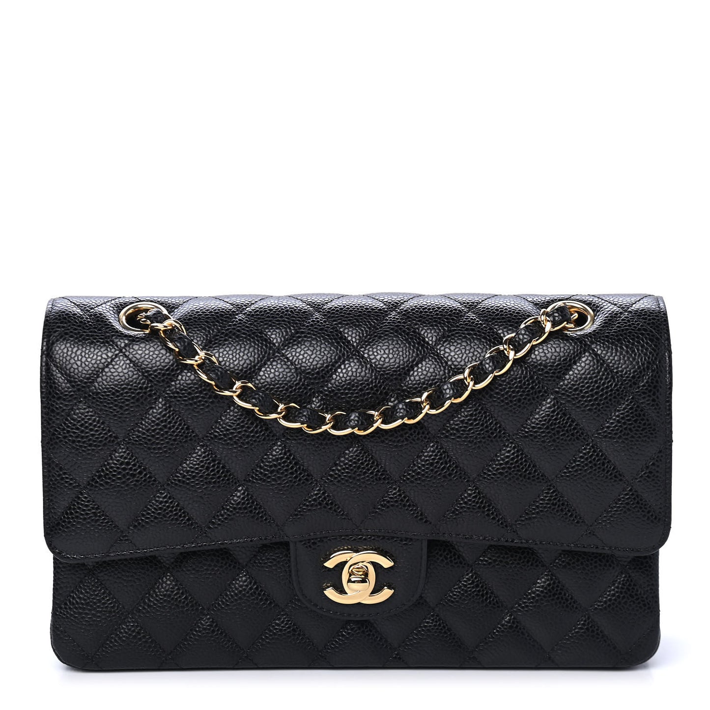Caviar Quilted Medium Double Flap Black
