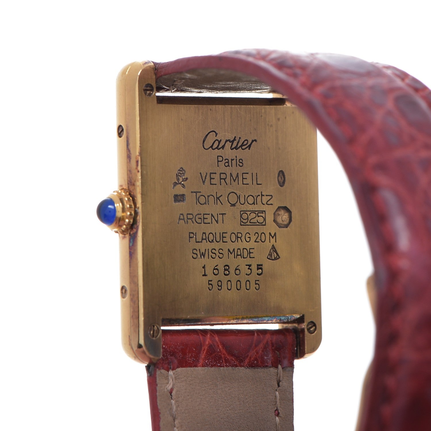 Cartier Sterling Silver Vermeil Alligator 20mm Must de Cartier Tank Quartz Watch Red 9 of 9
