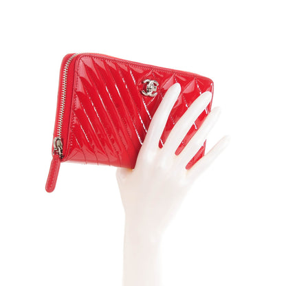 Chanel Patent Quilted Coco Boy Zip Around Wallet Red 2 of 8