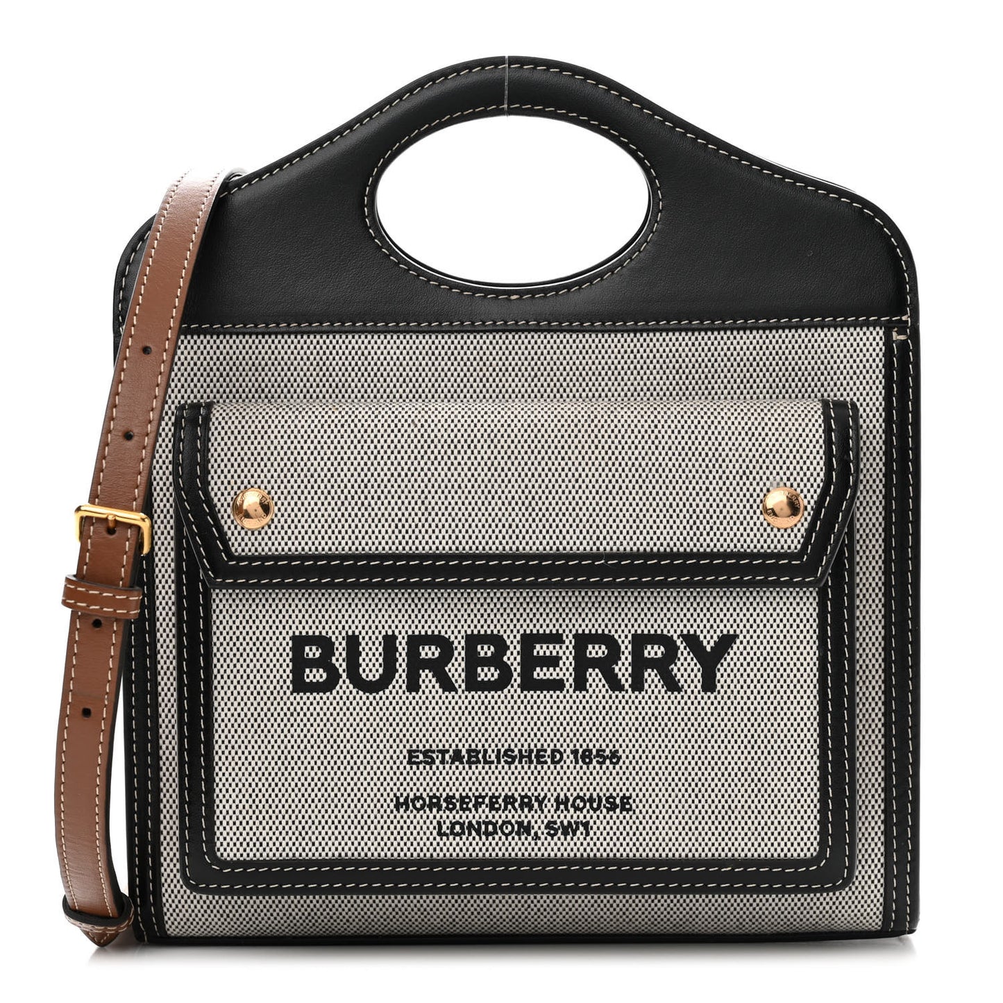 Smooth Calfskin Canvas Two Tone Mini Pocket Bag Black Tan