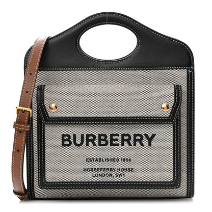 Burberry Smooth Calfskin Canvas Two Tone Mini Pocket Bag Black Tan 1 of 13