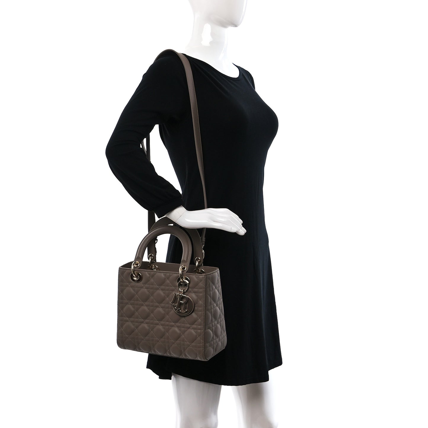 Lambskin Cannage Medium Lady Dior Warm Taupe