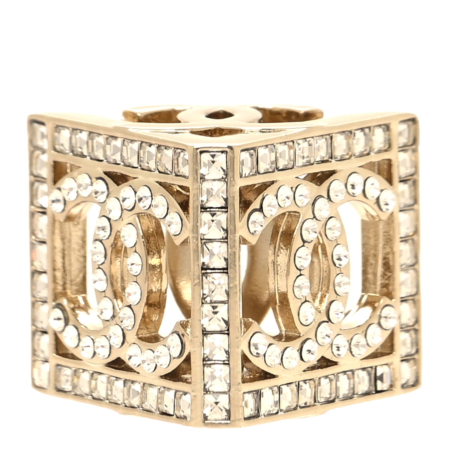 Chanel Metal Crystal CC Square Brooch Silver 1 of 3