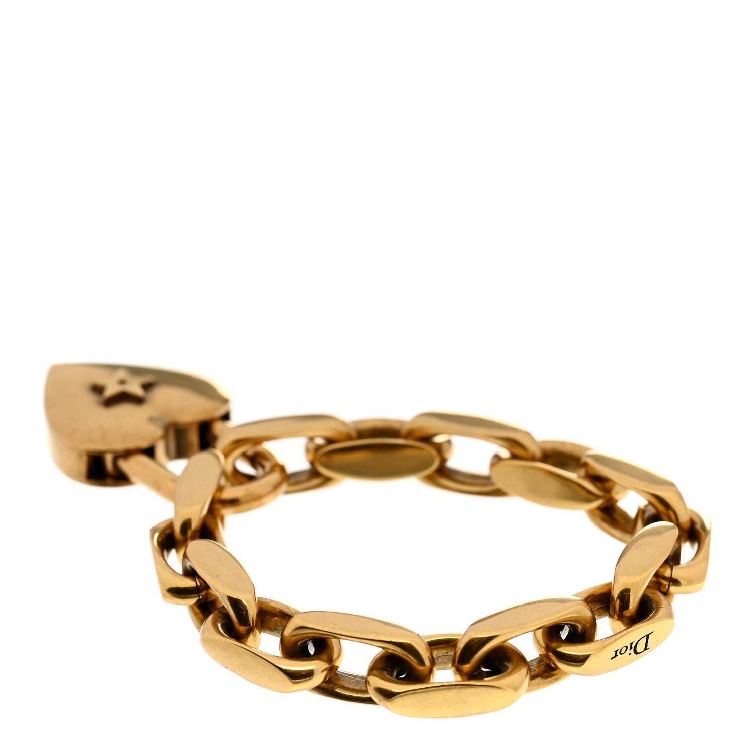 Christian Dior Metal Heart Lock Chain Bracelet Gold 3 of 4