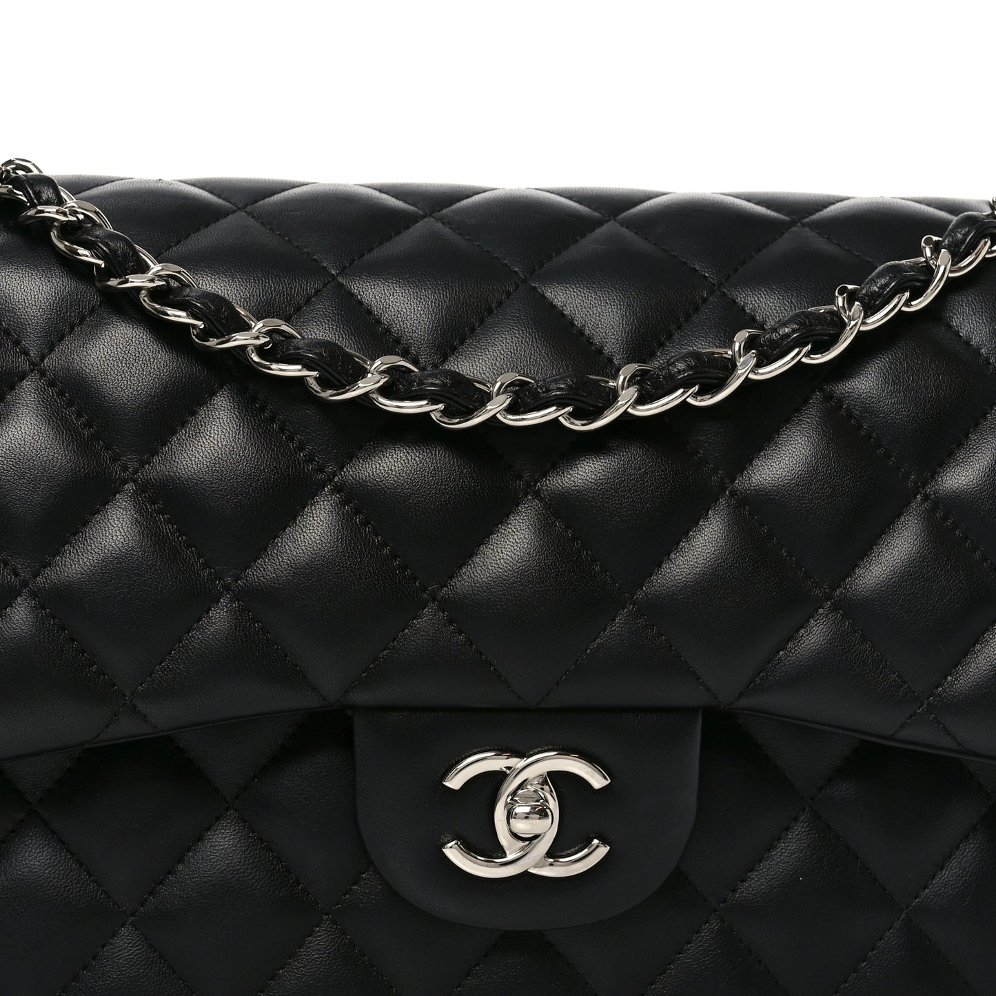 Lambskin Quilted Jumbo Double Flap Black
