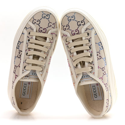 Gucci Canvas Lame Crystal GG Monogram Womens 1977 Tennis Platform 52mm Sneakers 38 Gardenia Silver Mystic White 2 of 9