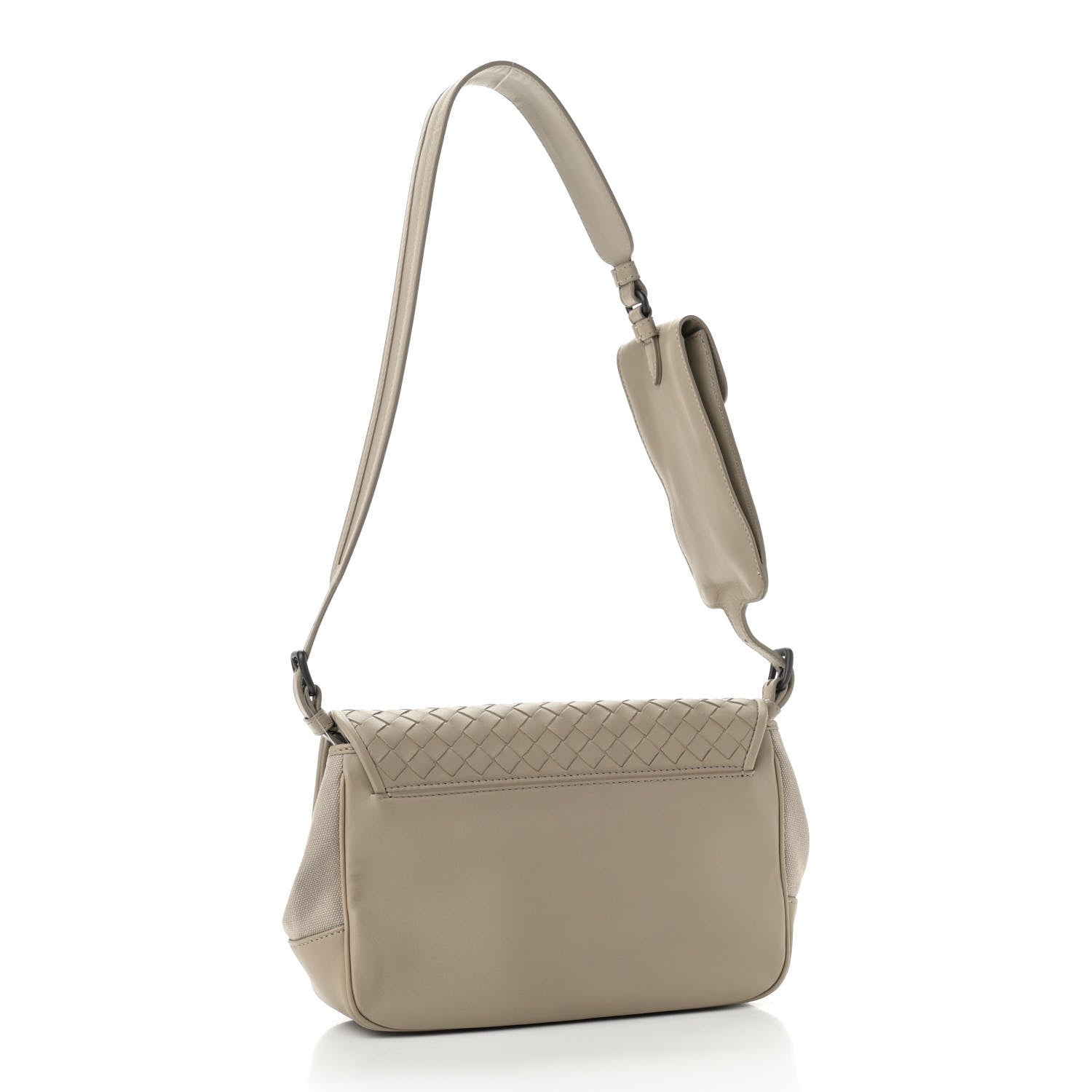 Bottega Veneta Nappa Intrecciato Canvas Safari Flap Shoulder Bag Sand 3 of 9