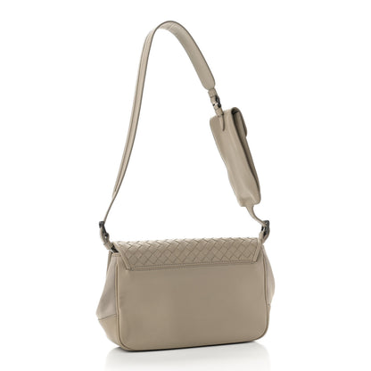 Bottega Veneta Nappa Intrecciato Canvas Safari Flap Shoulder Bag Sand 3 of 9