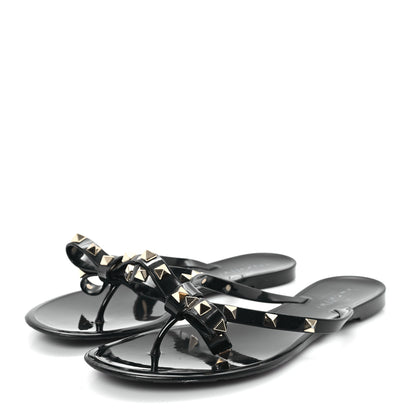 Valentino Garavani PVC Jelly Rockstud Bow Thong Sandals 39 Black 4 of 8