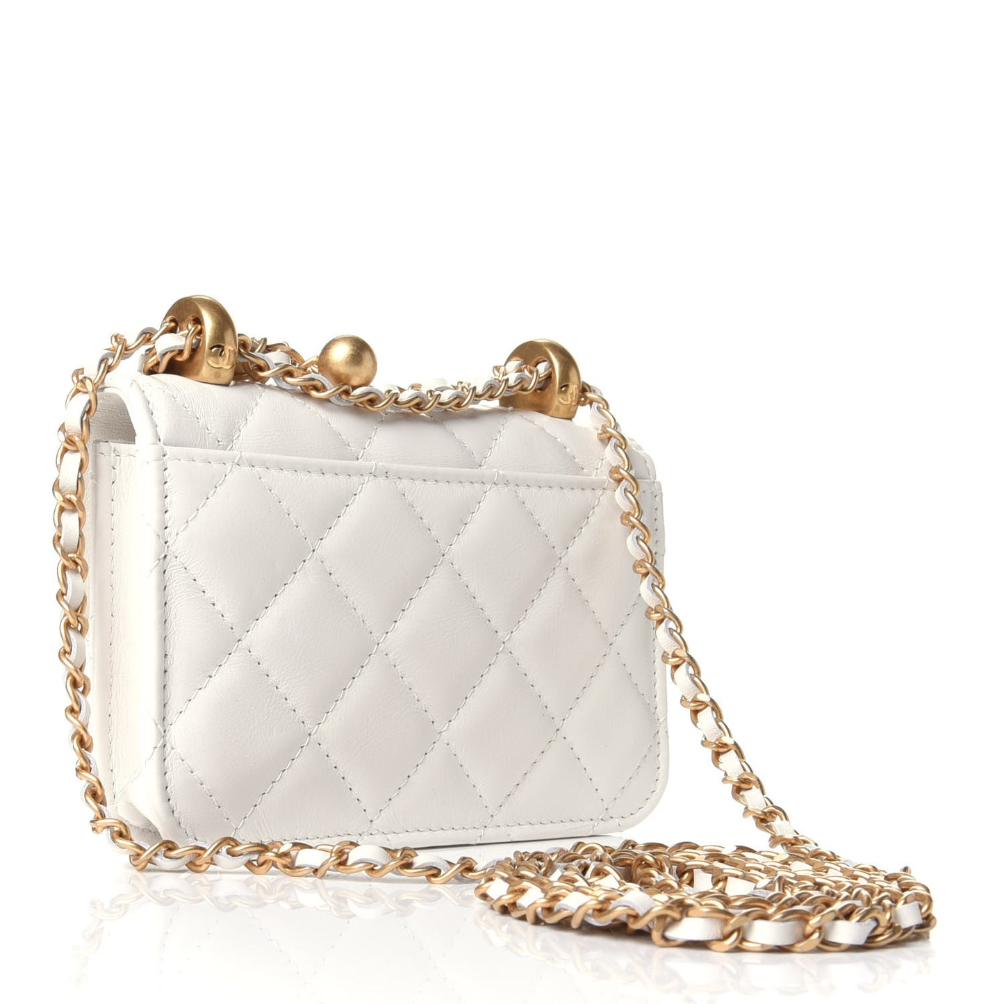 Calfskin Quilted Perfect Fit Coin Purse With Chain White