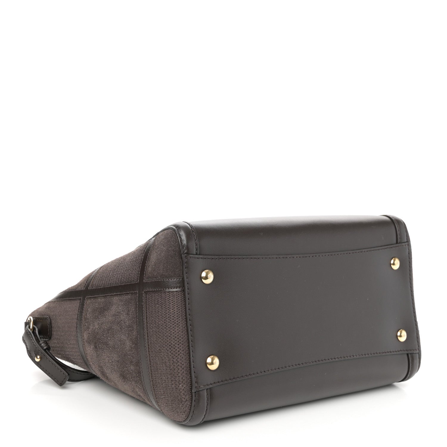 Salvatore Ferragamo Calfskin Suede Patchwork Double Handle Small Amy Tote Deep Brown 4 of 10