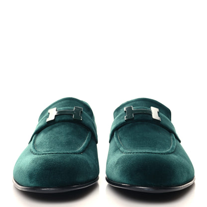Hermes Velvet Mens Paris Loafers 43.5 Vert Fonce 3 of 9