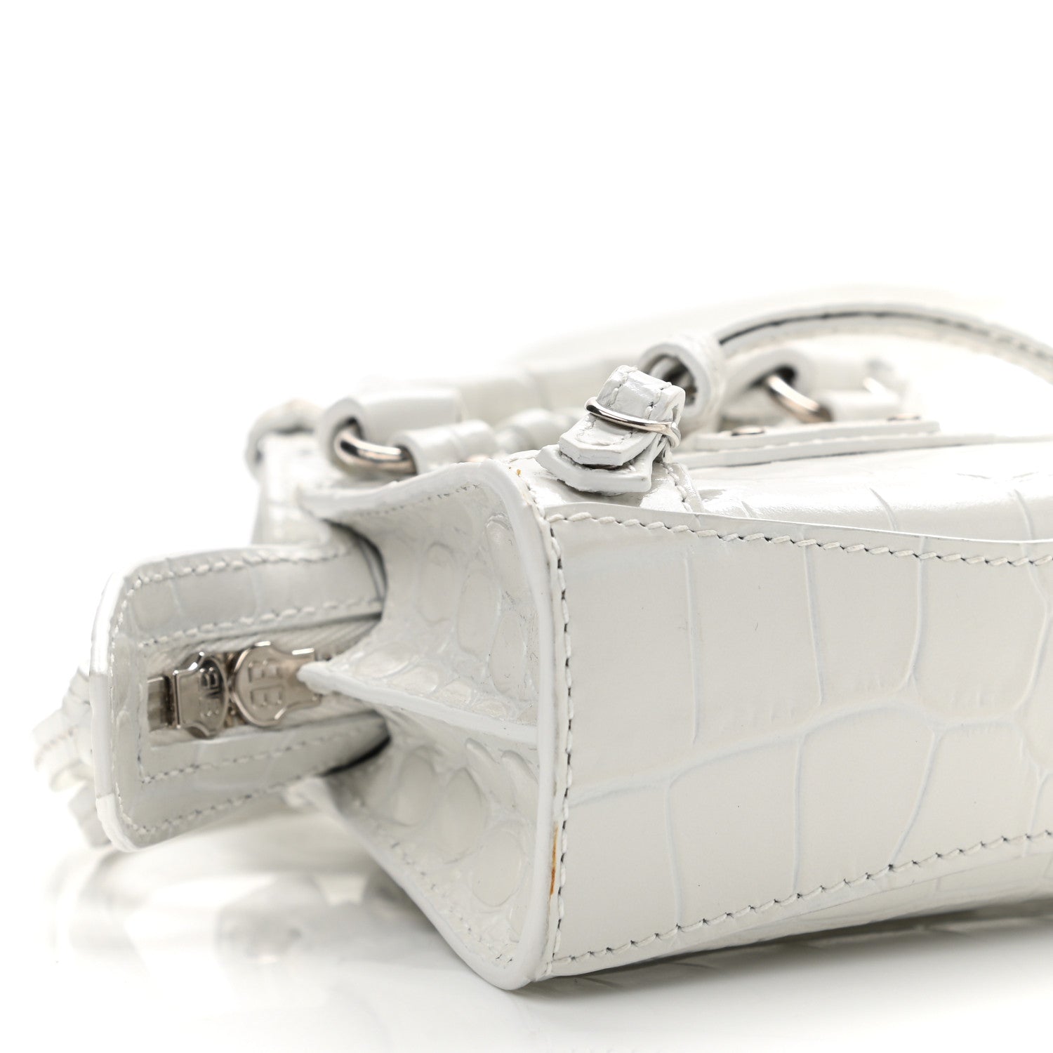 Balenciaga Extra Supple Calfskin Crocodile Embossed Neo Classic Silver Hardware Super Nano City Crossbody White 8 of 10