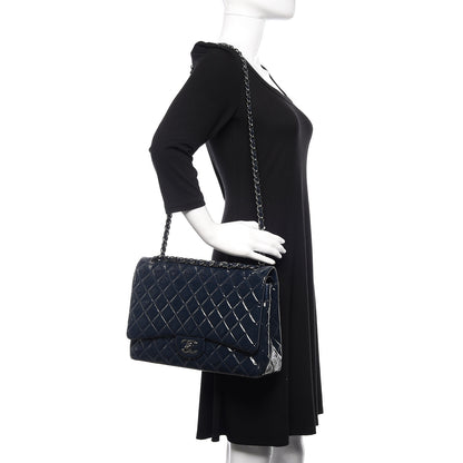 Chanel Patent Quilted Maxi Double Flap Navy Blue 2 of 11
