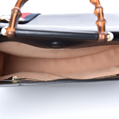 Gucci Nappa Bamboo Web Medium Nymphaea Top Handle Bag Black 5 of 13