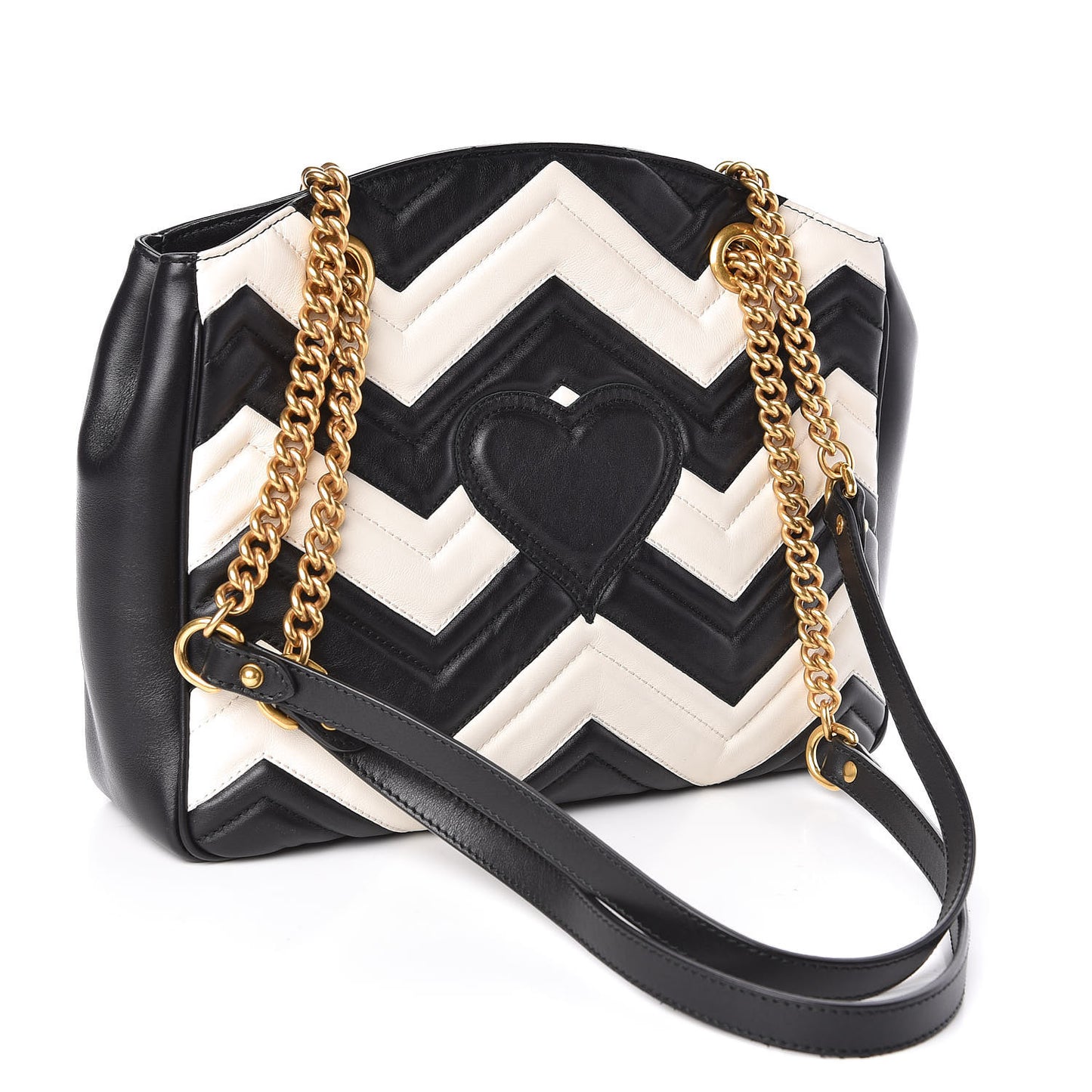 Calfskin Matelasse Medium GG Marmont Open Top Shoulder Bag Black White